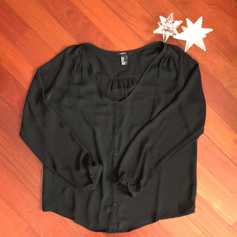 Black blouse, semi-sheer